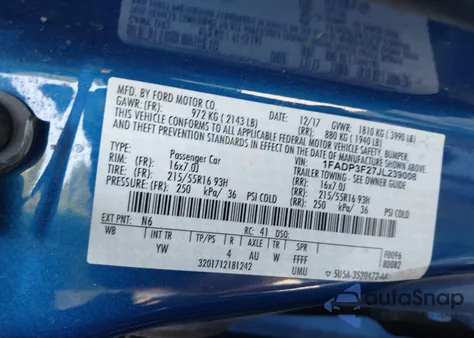 2018 Ford Focus Se from USA, damaged, VIN 1FADP3F27JL239008